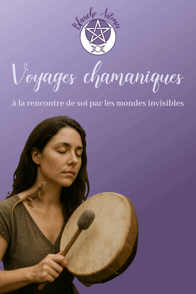 Voyages énergétiques : à la rencontre de soi par les mondes invisibles
Une femme joue du tambour avec un lézard sur elle